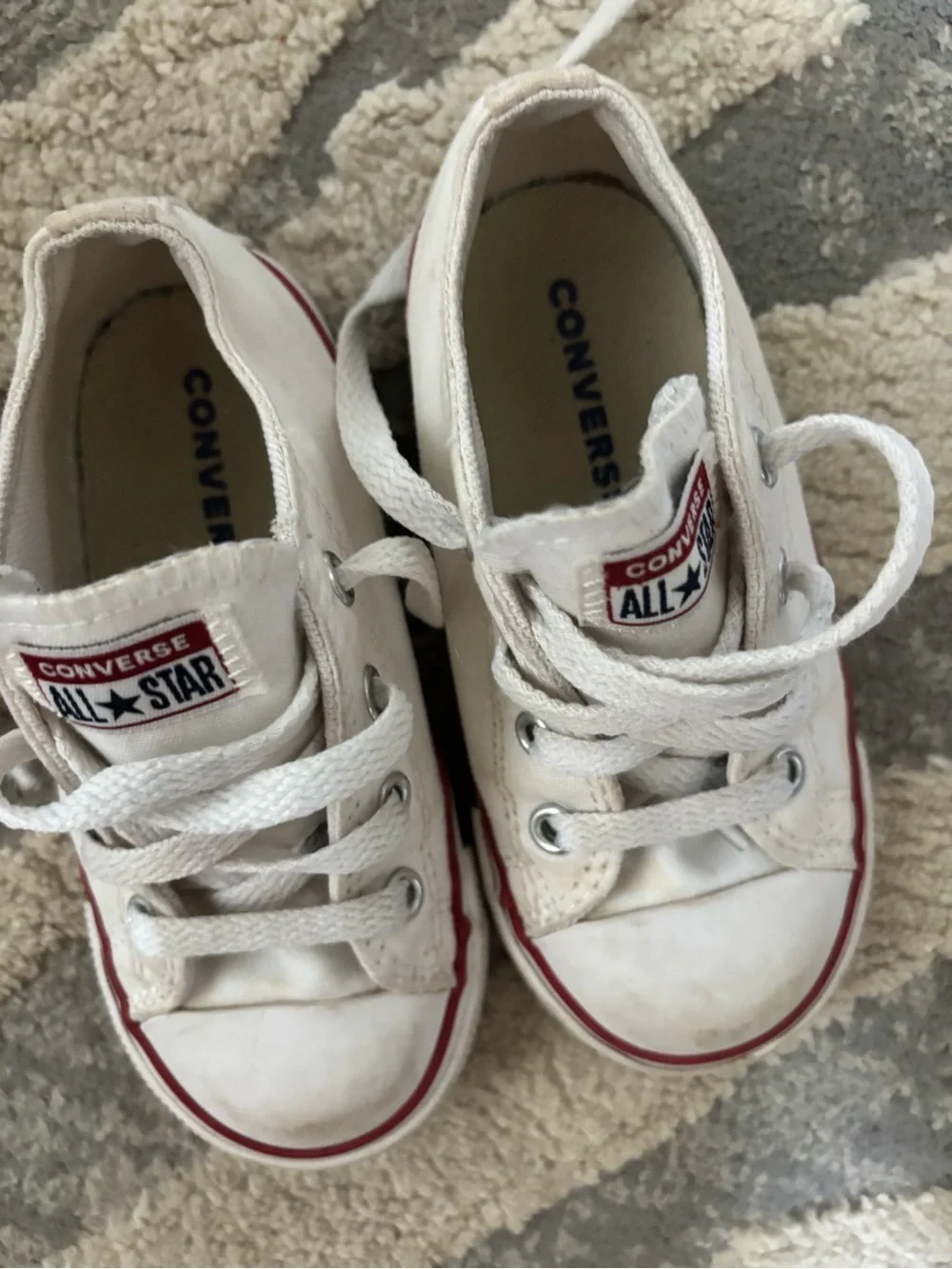 Converse White Low Top Kids All Star Sneakers with Red Trim